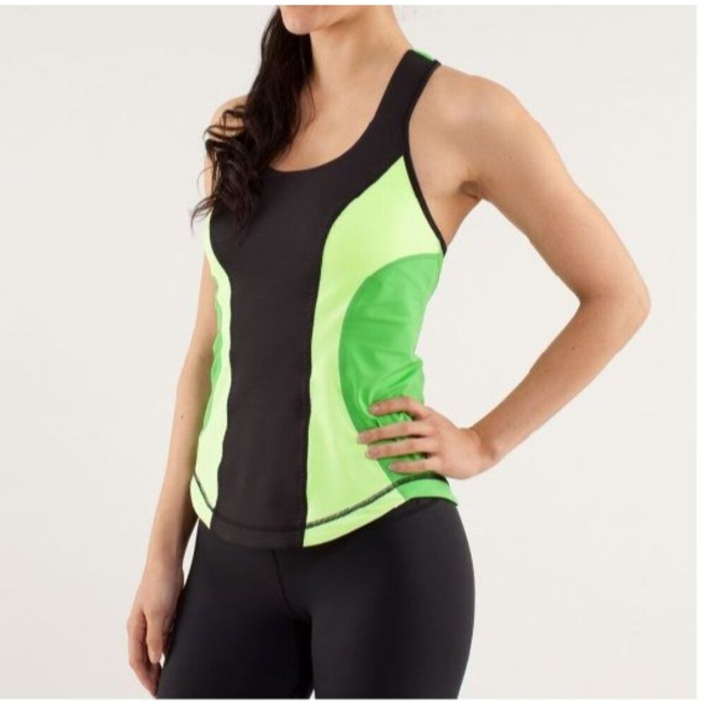 Lululemon Women's Cardio Kick Tank Green Black Faded Zap Sz 8